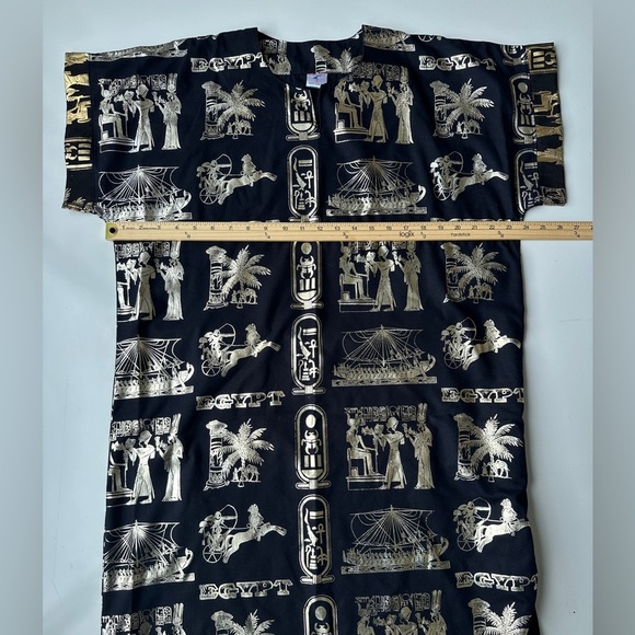 Moustafa Black Gold Egypt Short Sleeve Long Cotton Oversized Dress Womens Small - Picture 5 of 6